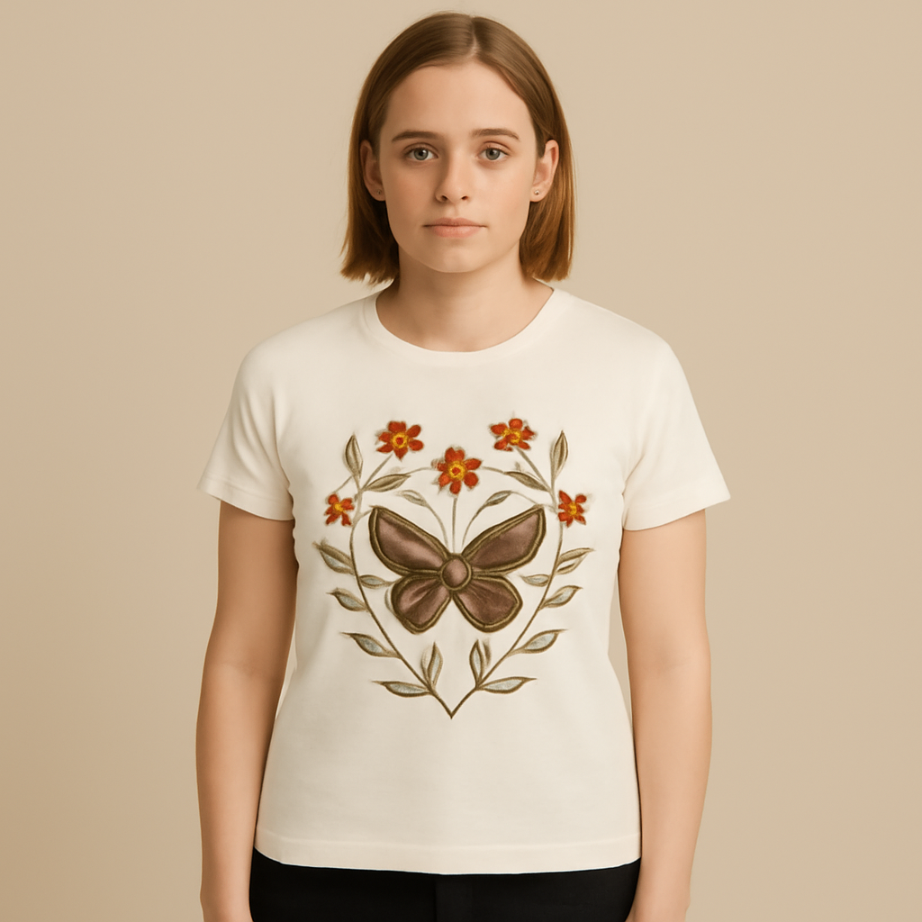 Fienmode | Women – Butterfly Embroidered T-Shirt – Feminine and Artistic