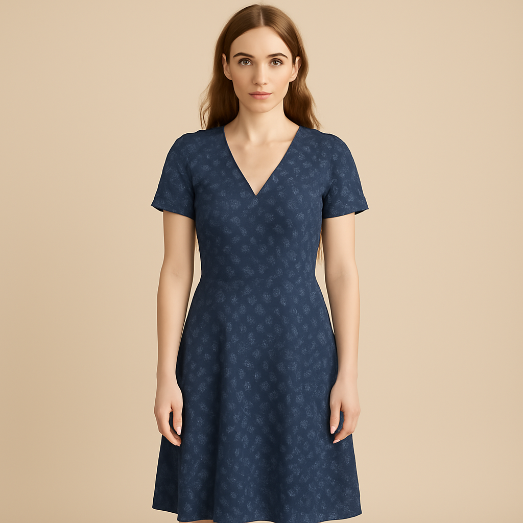 Fienmode | Women – V-Neck Floral Dress – Easy Fit – Elegant Comfort