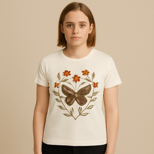 Fienmode | Women – Butterfly Embroidered T-Shirt – Feminine and Artistic