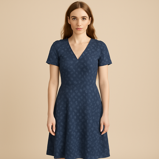 Fienmode | Women – V-Neck Floral Dress – Easy Fit – Elegant Comfort