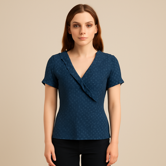 Fienmode | Women – Ruffled V-Neck Top – Elegant and Relaxed