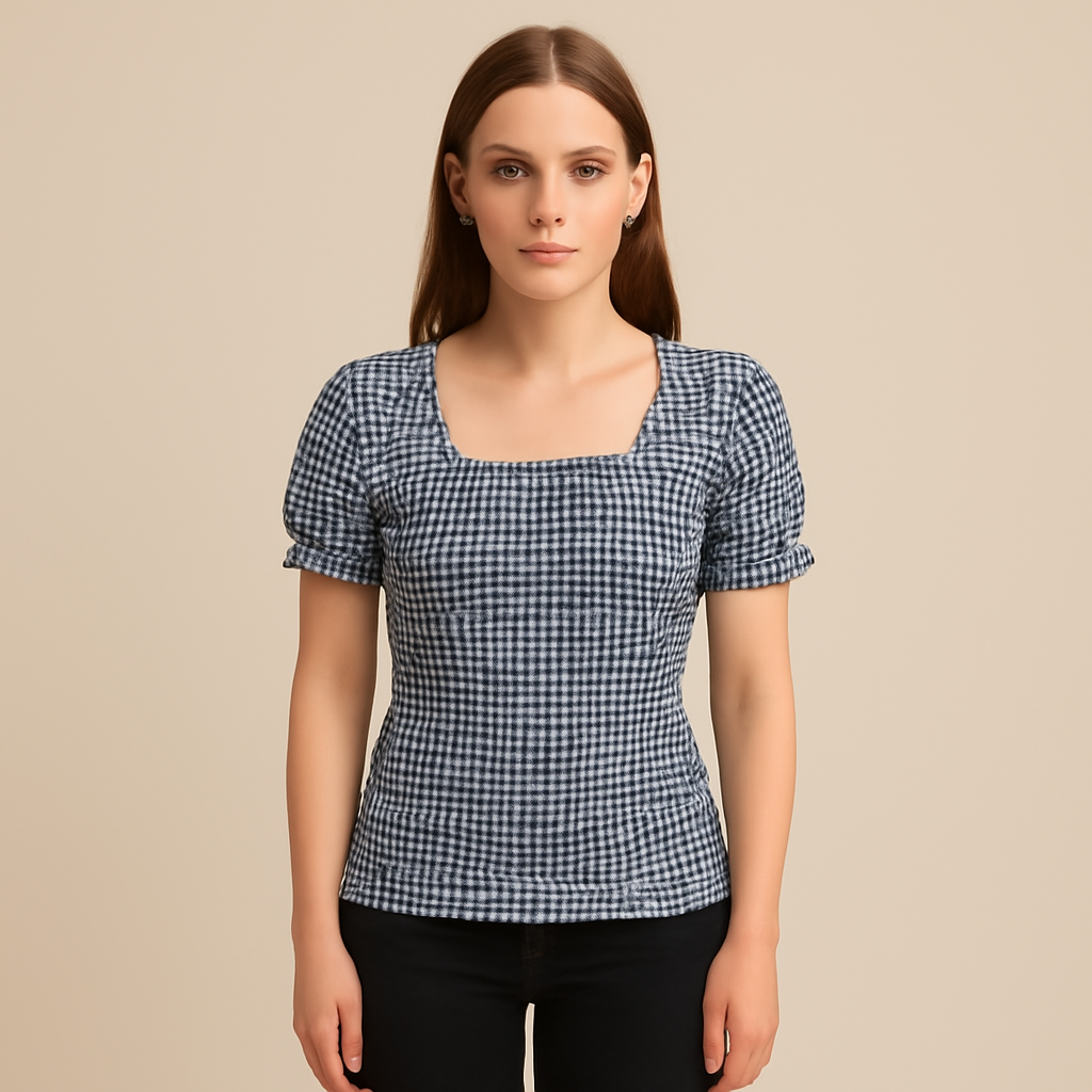 Fienmode | Women – Gingham Puff Sleeve Top – Fresh and Playful Look
