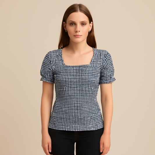 Fienmode | Women – Gingham Puff Sleeve Top – Fresh and Playful Look